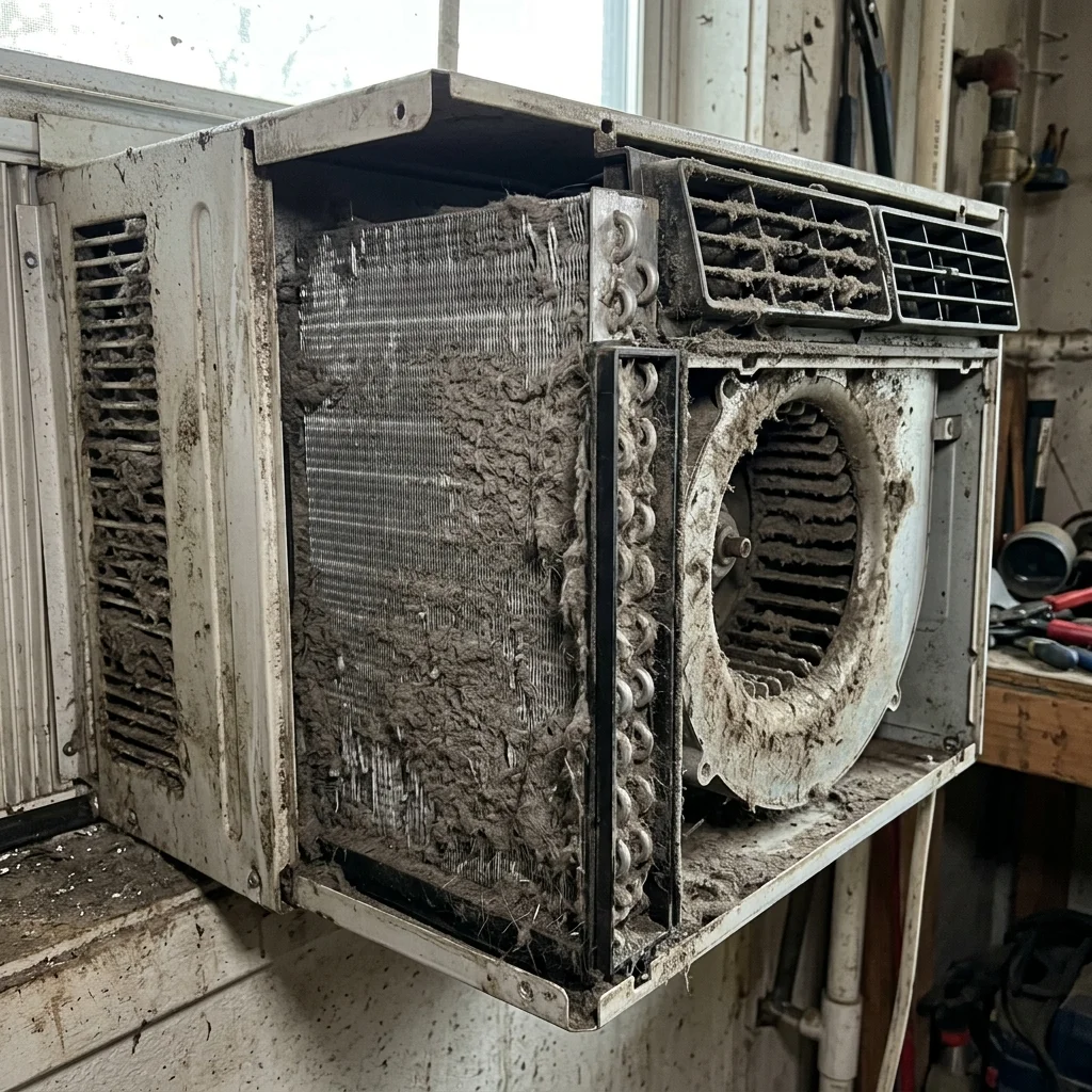 Dirty AC Evaporator Coil Before Cleaning